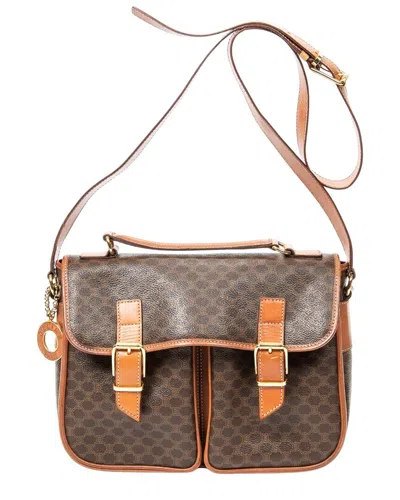 Celine Brown Macadam Coated Canvas Buckle Flap Satchel (authentic Pre-loved)