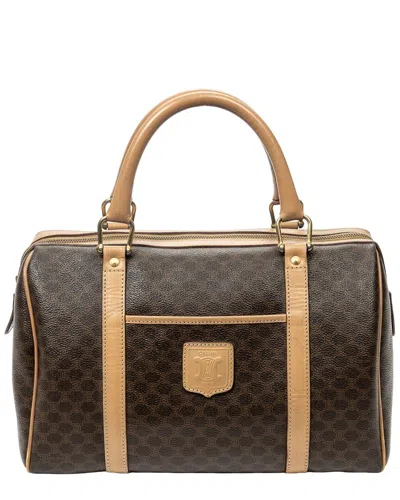 Celine Brown Macadam Coated Canvas Small Boston Bag (authentic Pre-loved)