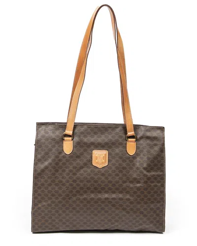 Pre-owned Celine Brown Macadam Coated Canvas Square Shopping Tote (authentic Pre-loved)