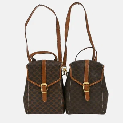 Pre-owned Celine Brown Macadam Twin Backpack