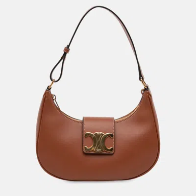Pre-owned Celine Brown Medium Smooth Calfskin Triomphe Ava Shoulder Bag