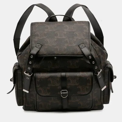 Pre-owned Celine Brown Medium Triomphe Coated Canvas Backpack