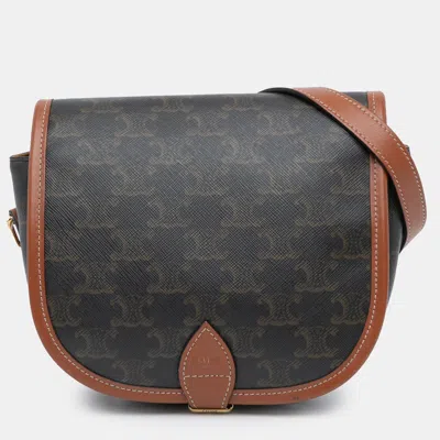 Pre-owned Celine Brown Medium Triomphe Coated Canvas Folco Crossbody