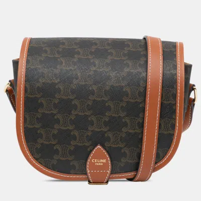 Pre-owned Celine Brown Medium Triomphe Coated Canvas Folco Crossbody