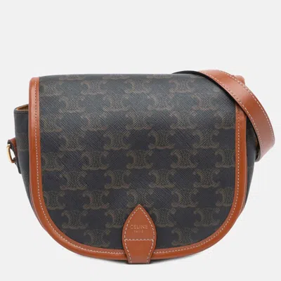 Pre-owned Celine Brown Medium Triomphe Coated Canvas Folco Crossbody
