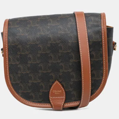 Pre-owned Celine Brown Medium Triomphe Coated Canvas Folco Crossbody