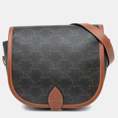 Pre-owned Celine Brown Medium Triomphe Coated Canvas Folco Crossbody