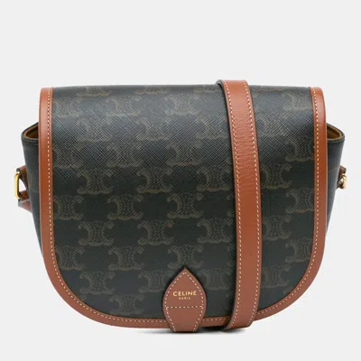 Pre-owned Celine Brown Medium Triomphe Coated Canvas Folco Crossbody