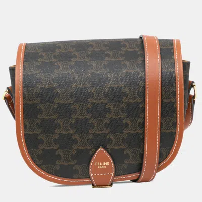 Pre-owned Celine Brown Medium Triomphe Coated Canvas Folco Crossbody