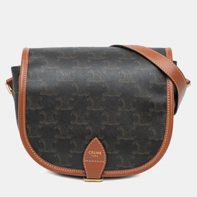Pre-owned Celine Brown Medium Triomphe Coated Canvas Folco Crossbody