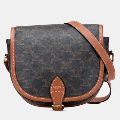 Pre-owned Celine Brown Medium Triomphe Coated Canvas Folco Crossbody
