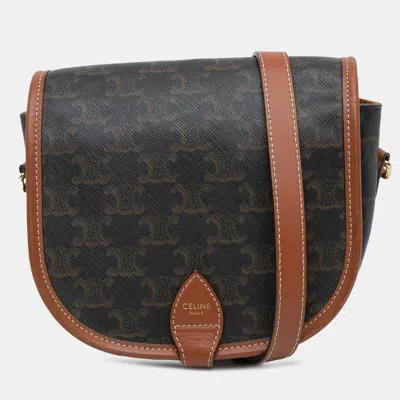 Pre-owned Celine Brown Medium Triomphe Coated Canvas Folco Crossbody
