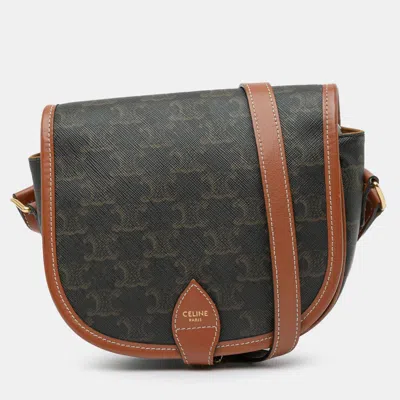 Pre-owned Celine Brown Medium Triomphe Coated Canvas Folco Crossbody