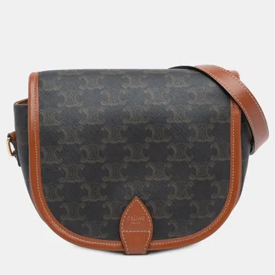Pre-owned Celine Brown Medium Triomphe Coated Canvas Folco Crossbody