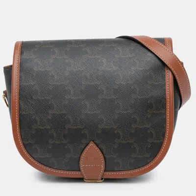 Pre-owned Celine Brown Medium Triomphe Coated Canvas Folco Crossbody