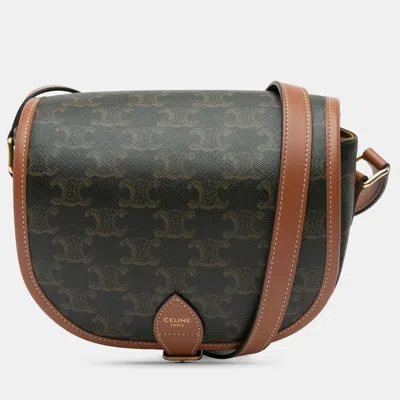 Pre-owned Celine Brown Medium Triomphe Coated Canvas Folco Crossbody
