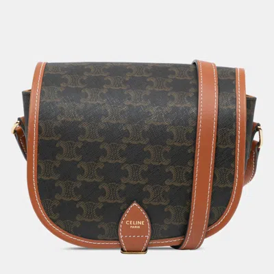 Pre-owned Celine Brown Medium Triomphe Coated Canvas Folco Crossbody