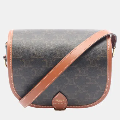 Pre-owned Celine Brown Medium Triomphe Coated Canvas Folco Crossbody