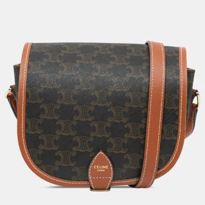 Pre-owned Celine Brown Medium Triomphe Coated Canvas Folco Crossbody