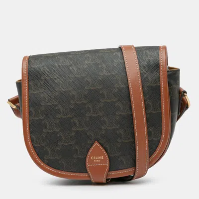 Pre-owned Celine Brown Medium Triomphe Coated Canvas Folco Crossbody