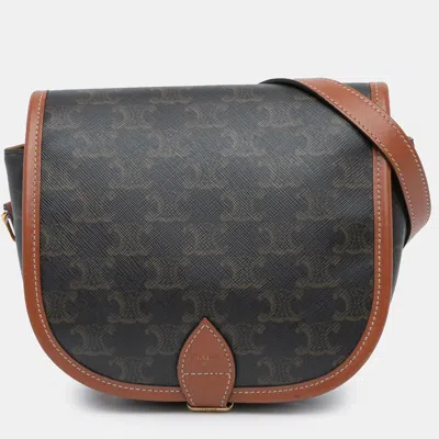 Pre-owned Celine Brown Medium Triomphe Coated Canvas Folco Crossbody