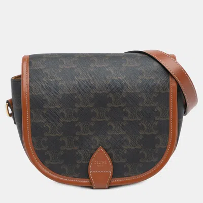Pre-owned Celine Brown Medium Triomphe Coated Canvas Folco Crossbody