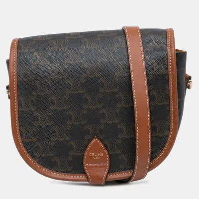 Pre-owned Celine Brown Medium Triomphe Coated Canvas Folco Crossbody