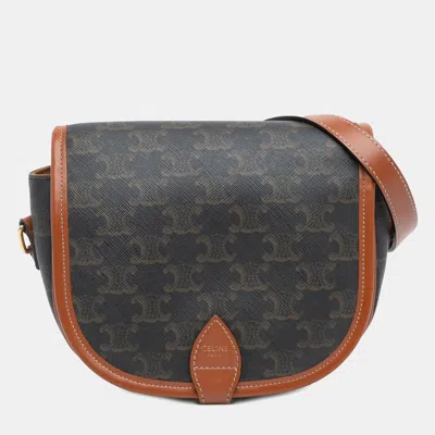 Pre-owned Celine Brown Medium Triomphe Coated Canvas Folco Crossbody Bag