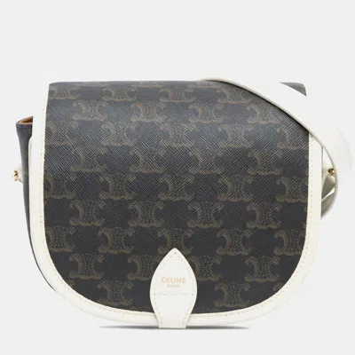 Pre-owned Celine Brown Medium Triomphe Coated Canvas Folco Crossbody Bag