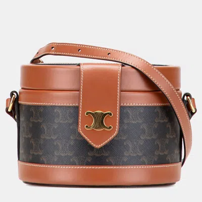 Pre-owned Celine Brown Medium Triomphe Coated Canvas Tambour Crossbody