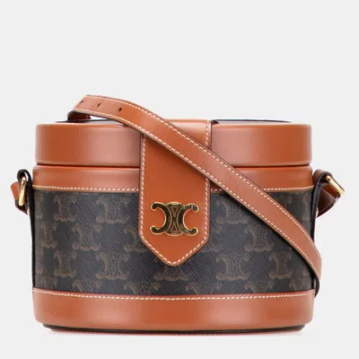Pre-owned Celine Brown Medium Triomphe Coated Canvas Tambour Crossbody