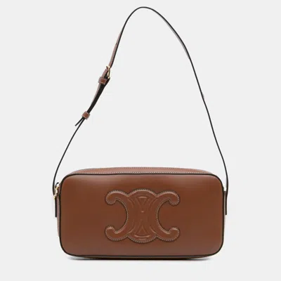 Pre-owned Celine Brown Mini Calfskin Cuir Triomphe Camera Shoulder Bag