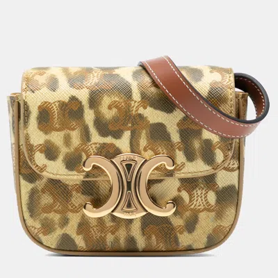 Pre-owned Celine Brown Mini Calfskin Leopard Print Claude Crossbody