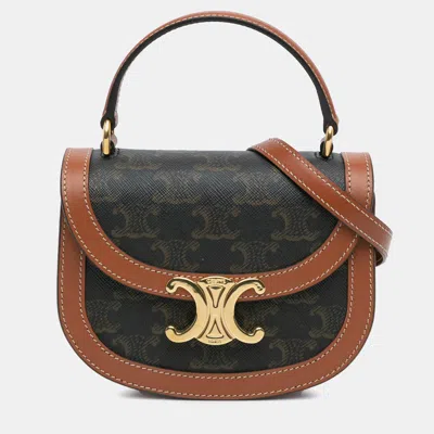Pre-owned Celine Brown Mini Triomphe Coated Canvas Besace Clea Satchel