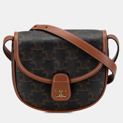 Pre-owned Celine Brown Mini Triomphe Coated Canvas Besace Crossbody