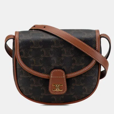 Pre-owned Celine Brown Mini Triomphe Coated Canvas Besace Crossbody