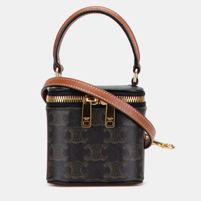 Pre-owned Celine Brown Mini Triomphe Coated Canvas Vanity Case