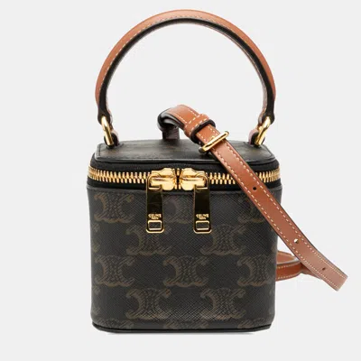 Pre-owned Celine Brown Mini Triomphe Coated Canvas Vanity Case
