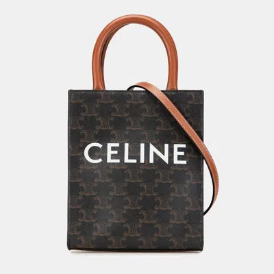 Pre-owned Celine Brown Mini Triomphe Coated Canvas Vertical Cabas Satchel