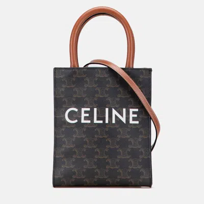 Pre-owned Celine Brown Mini Triomphe Coated Canvas Vertical Cabas Satchel