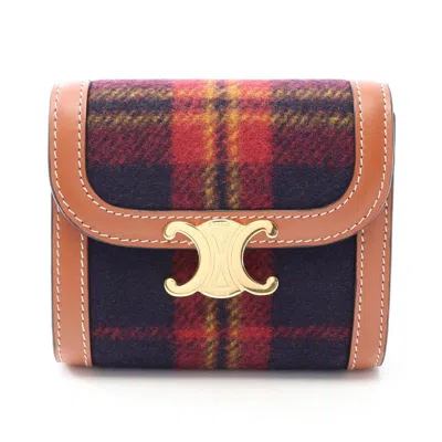 Pre-owned Celine Brown Multi-color Navy Wool Leather Wallet (tri-fold) () In Brown, Multi-color, Navy