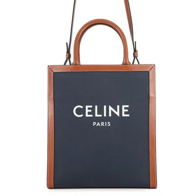 Pre-owned Celine Brown Navy Canvas Leather Shoulder Bag Tote Bag ()