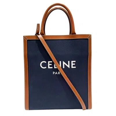 Pre-owned Celine Brown Navy Canvas Leather Tote Bag ()