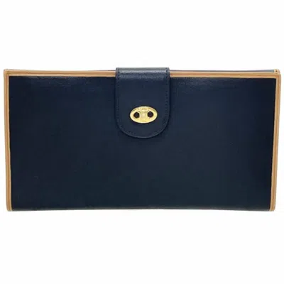 Pre-owned Celine Brown Navy Leather Long Wallet (bi-fold) ()