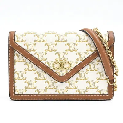Pre-owned Celine Brown Off-white Pvc Leather Chain/shoulder Wallet () In Multi