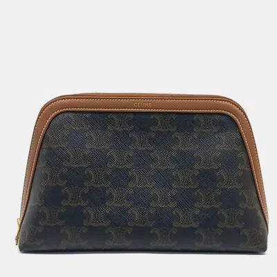 Pre-owned Celine Brown Pvc Cosmetic Pouch