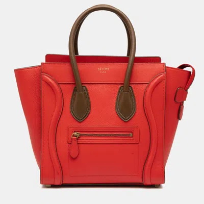 Pre-owned Celine Brown Red Micro Bicolor Calfskin Luggage Tote