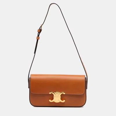 Pre-owned Celine Brown Shiny Calfskin Claude Shoulder Bag