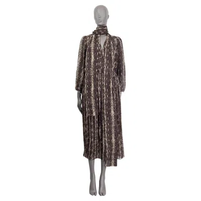 Pre-owned Celine Brown Silk Snake Print Long Pleated Fluid Dress S