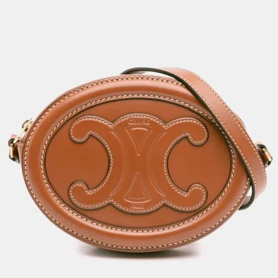 Pre-owned Celine Brown Small Calfskin Cuir Triomphe Oval Crossbody